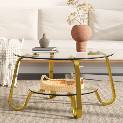 Table basse d'inspiration rétro avec cadre en métal doré à double couche en verre trempé de 31,5 x 17,7 pouces, pour coin de lecture Table basse de style rétro avec cadre, facile à nettoyer