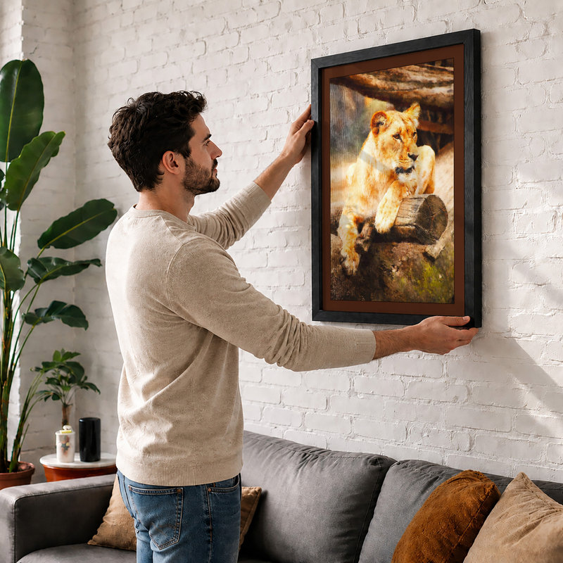 Young Lion At Rest Boho - Print, A1 - 84.1 x 59.4 cm, Black