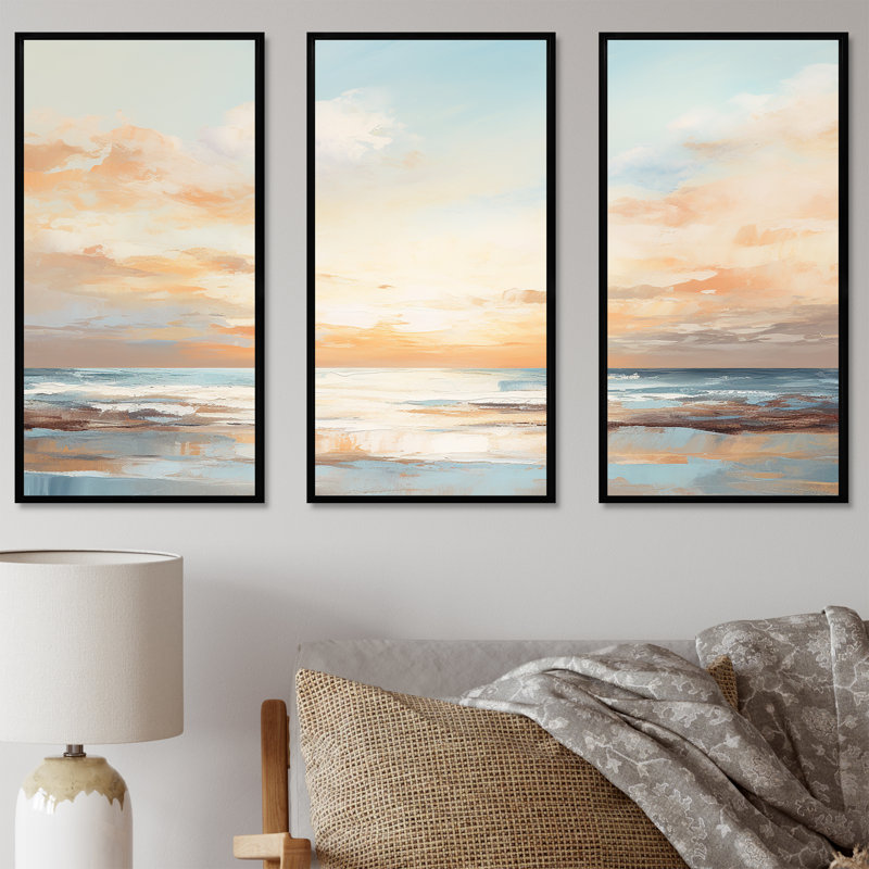 Polanco - Coastal Sunset, ensemble d'art sur toile, Cadre flottant noir, H 32 po x l 48 po x P 1 po