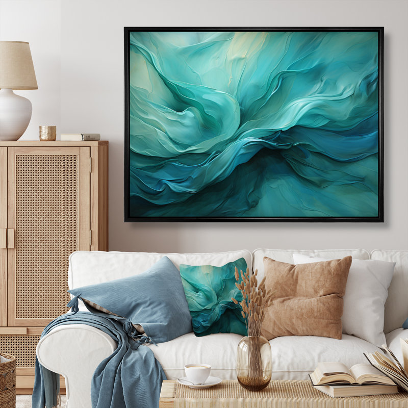Turquoise Tranquillity V - Print, 24" H x 32" W, Floater Framed Print, Black