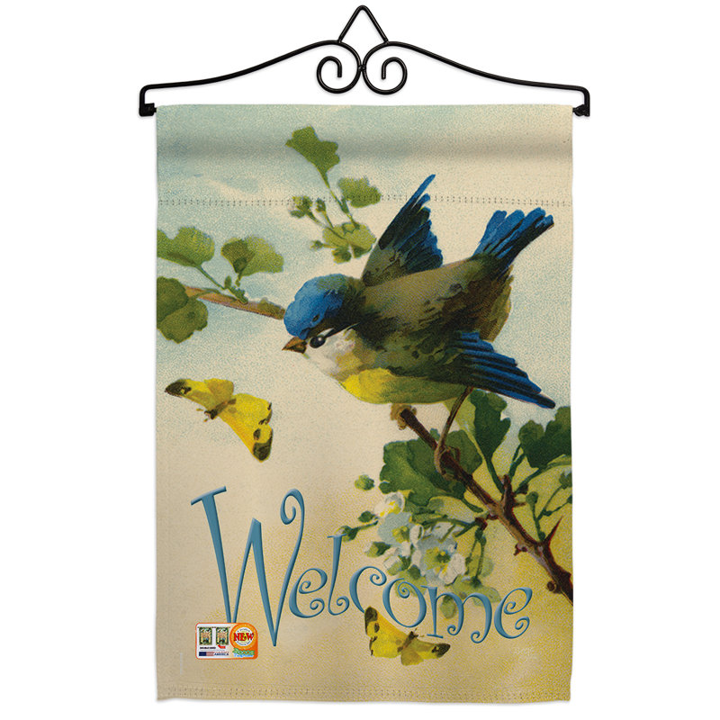 Bienvenue birds 2 faces polyester 18 x 13 po. ensemble de drapeaux