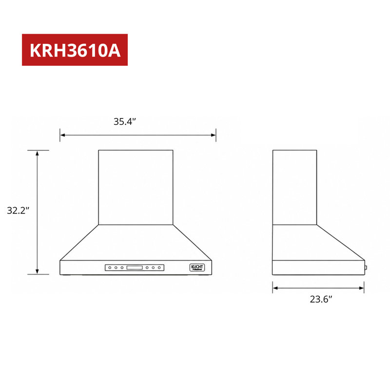 KUCHT Professional 36 po. Hotte de cuisine murale en acier inoxydable 900 CFM, 36 po