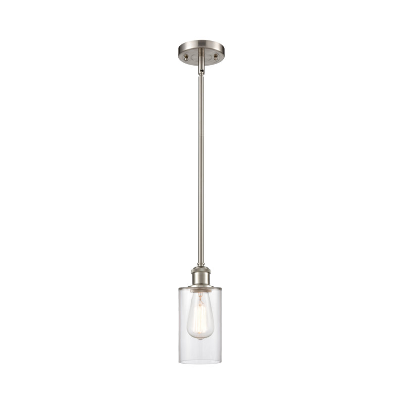Luminaire suspendu cylindrique simple à 1 lumière Glessite, DEL, Transparent, Nickel satiné brossé