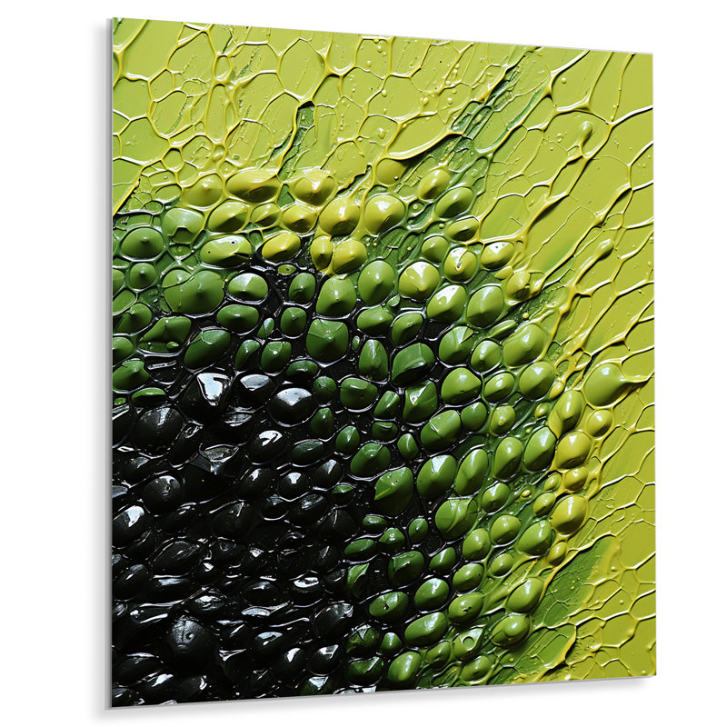 Vert et jaune abstrait avocat I - fruits, art mural en métal, H 40 po x l 30 po x P 1,5 po