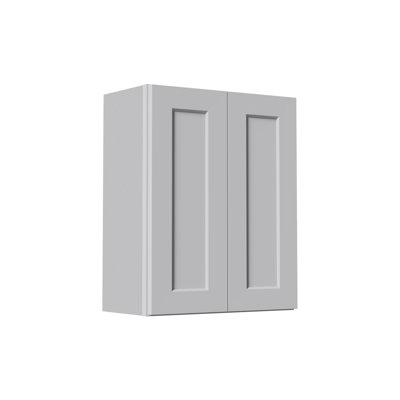 24 Inch Laundry Room Cabinets Wall Mounted, Solid Wood Over The Toilet Storage Cabinet, Bathroom Organizer Cabinets with 2 Shaker Door & Shelves, Easy to Assemble for Kitchen, Garage - light grey