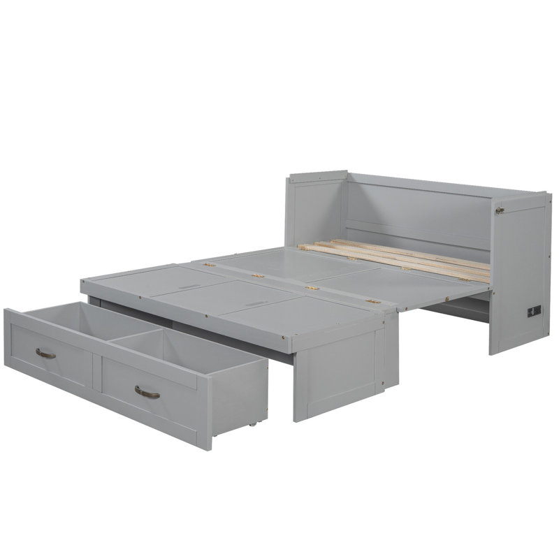 Lit en gris, capacité et abondance de tiroirs Lit gris, configuration spacieuse compatible