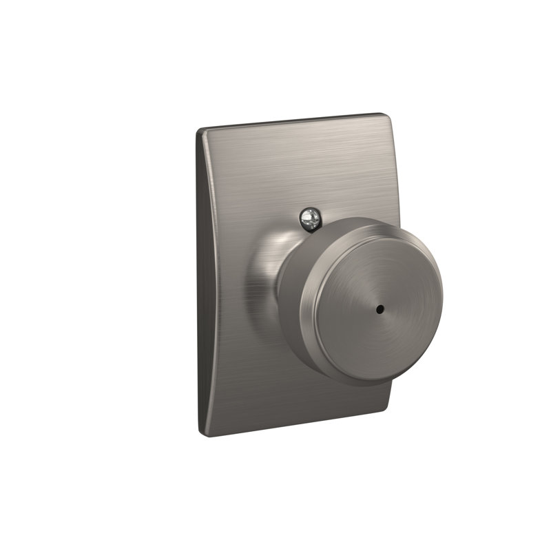 F Series Bowery Privacy Knobset with Century Rosette, Satin Nickel