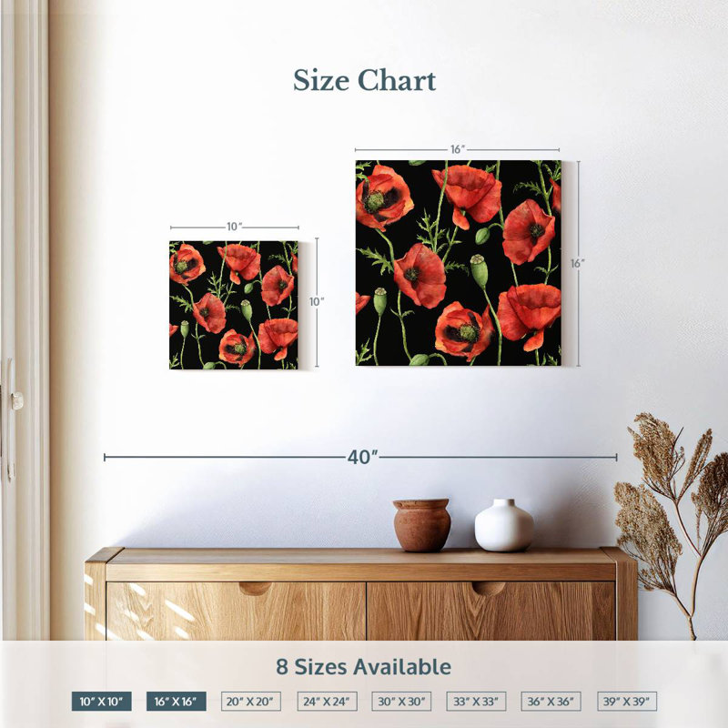 Harnek - coquelicots et fleurs, H 16 po x l 16 po