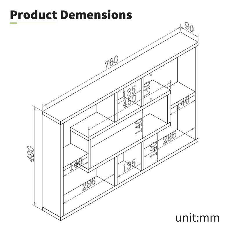 48cm H × 76cm W × 9cm D Wall-Mounted Storage Shelf – MDF/Chipboard Material, Space-Saving Hanging Bookcase, White