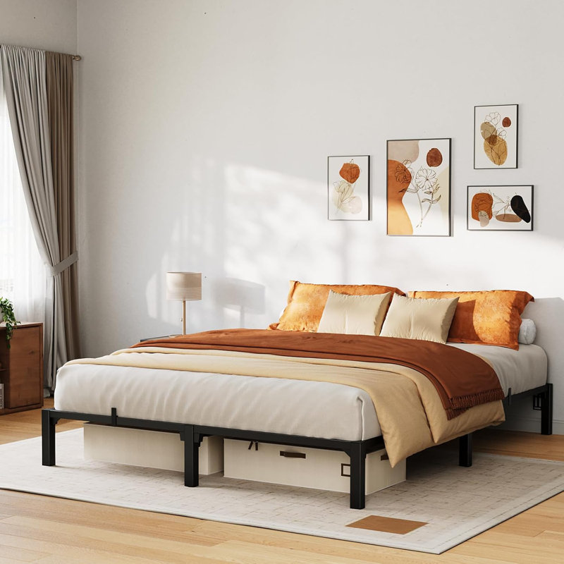 10 Inch Bed Frame, Heavy Duty Metal Platform Bed Frame with Durable Iron Slat Support and Legs, No Box Spring Required, No Screws Needed, Support Up to 800 Lbs