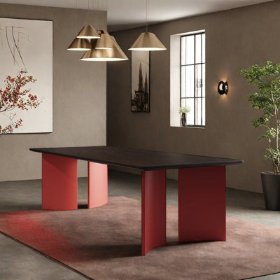 Modern Rectangular Red And Black Solid Wood Table