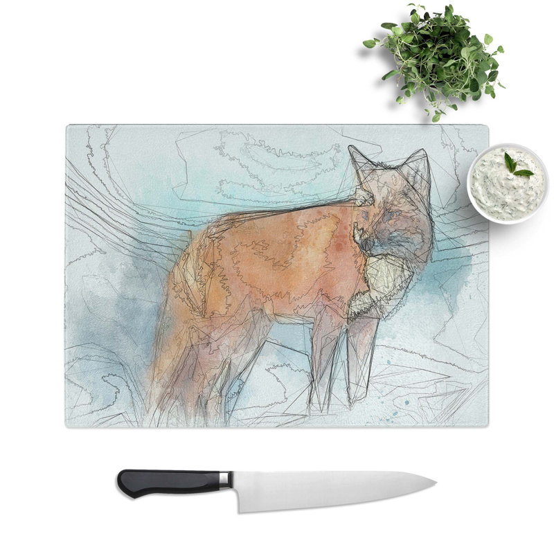 Tempered Glass the Red Fox in Abstract Chopping Board, 39 cm W x 28.5 cm L