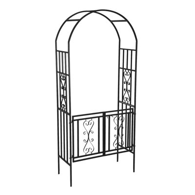 SCENDOR 100.5" H x 45" W Iron Arbor with Gate, Heavy-Duty Garden Rose Arch Trellis Archway Wedding