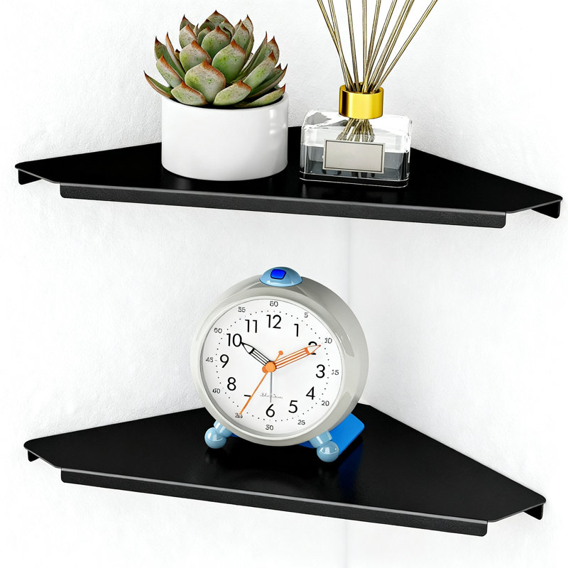 Small Wall Mounted Floating Corner Shelves Metal Black Pack(Black)
