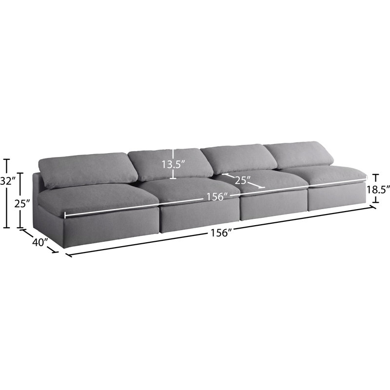 Burrows Upholstered Sofa, Grey Linen Textured Fabric, 32" H x 156" W x 40" D