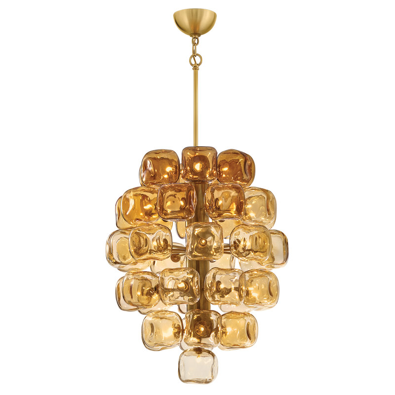 Fredrick Ramond Perriand Small Chandelier, Unlacquered Brass, 30" H x 24" W x 24" D