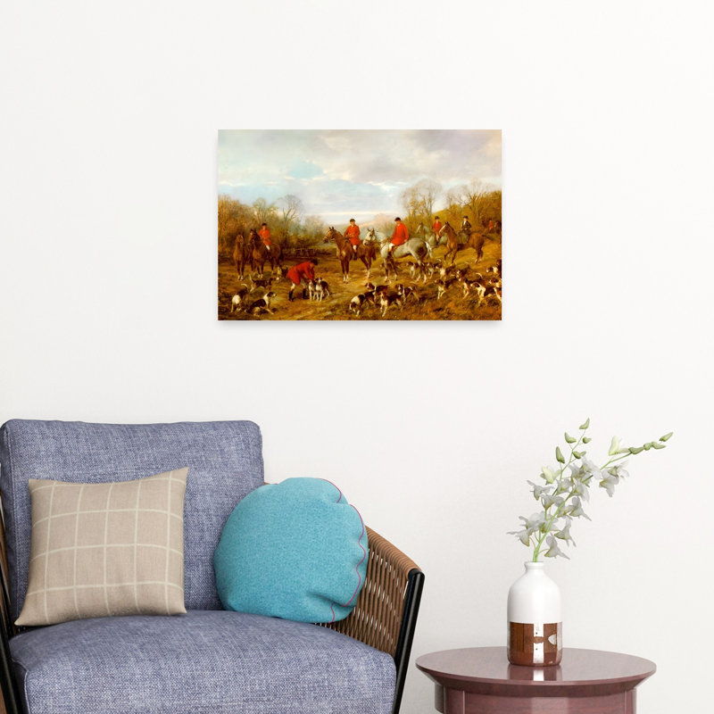 Autumn Fox Hunt Classic Traditional Abstract Dog Fox Horse Autumn Landscape Wall Art Print by Mathieu - Wrapped Canvas Print