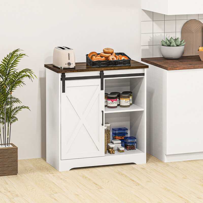 Buffet blanc 33 po - Buffet avec tablette réglable et porte de grange coulissante pour la cuisine
