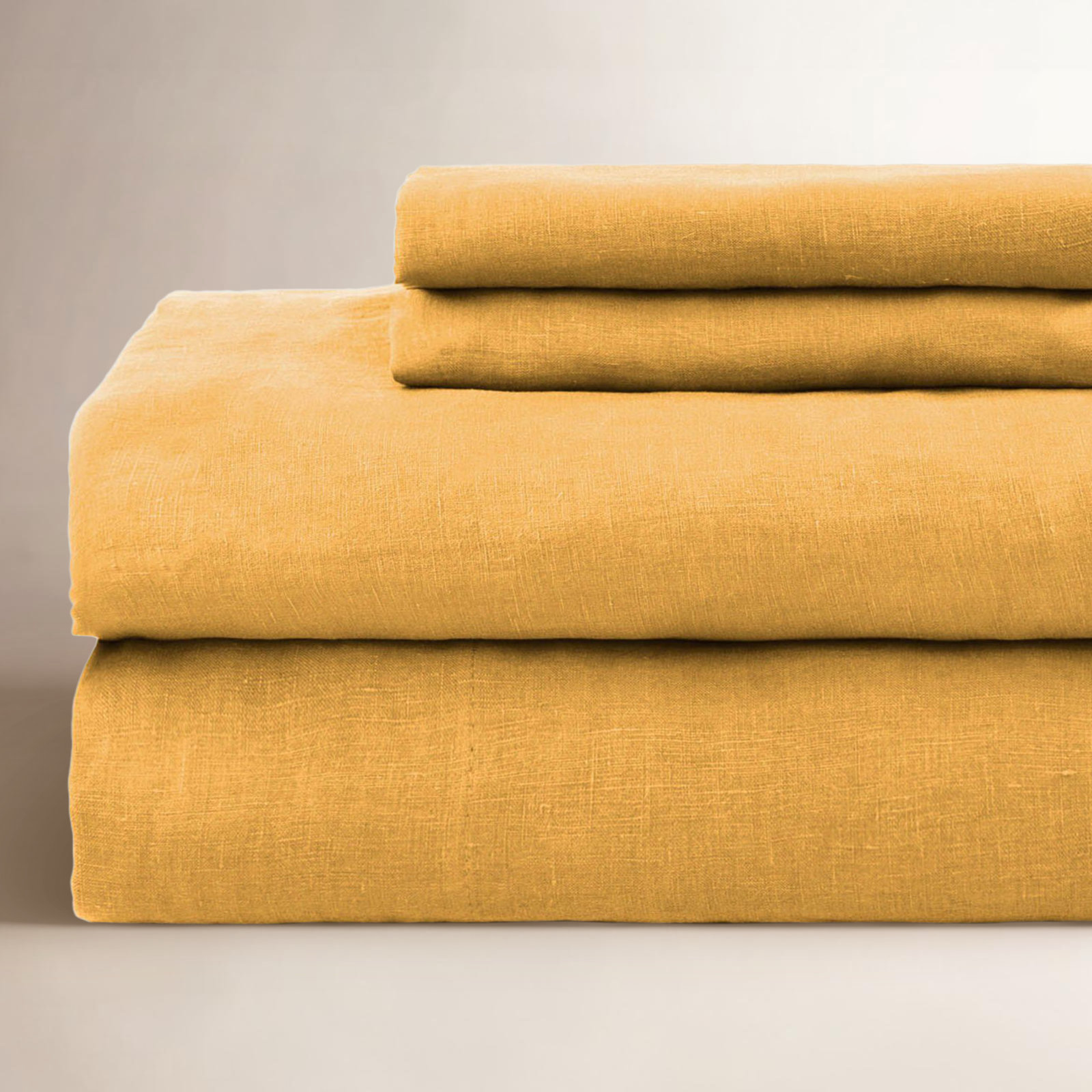 100% French Linen Sheet Set, Honey, Queen Sheet Set with 2 Pillowcases