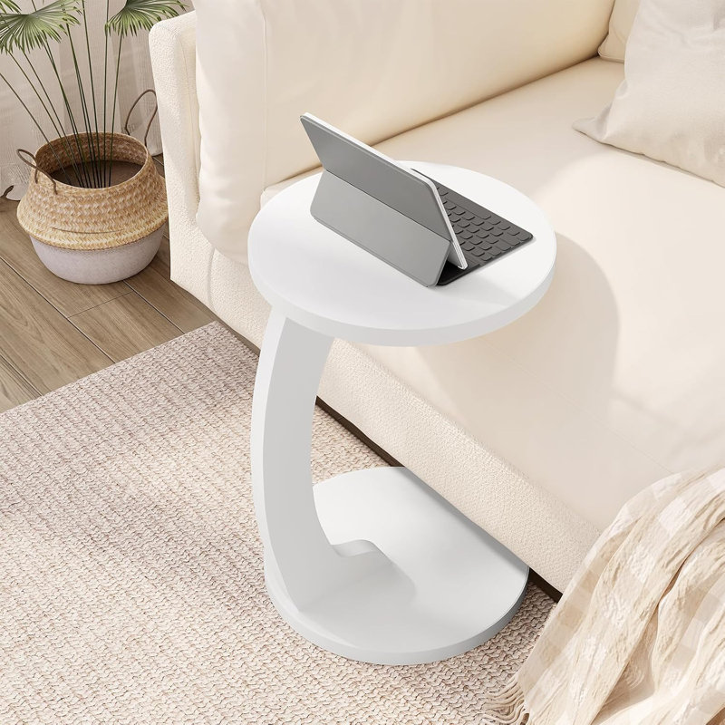Abstract End Table, White