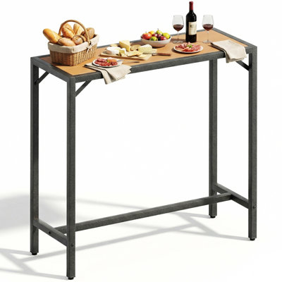 Table de bar, table de patio à hauteur de comptoir de 40 po, meuble haut avec plateau en Hdpe, structure avec revêtement en E et finition marteau, pied réglable, spa toutes saisons, balcon, bord de piscine, cuisine (teck jaune)