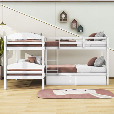 Twin Over Twin Wooden L-Shaped Bunk Bed With Trundle