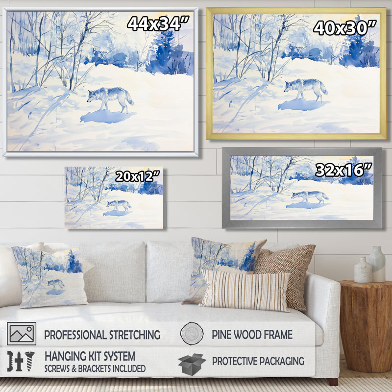 Loup solitude dans la neige II - loup, art mural, H 12 po x l 20 po, Toile tendue, Ne s’applique pas
