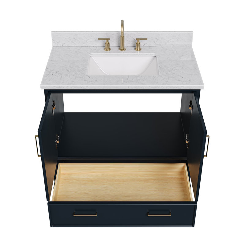 Meuble-lavabo simple avec plateau Abita 55, Rectangular, 37″, Bleu minuit