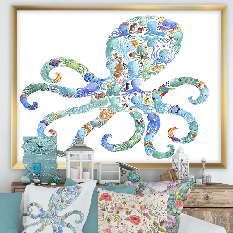 « octopus fait of octopus », impression sur toile, H 30 po x l 40 po x P 1,5 po, Cadre doré