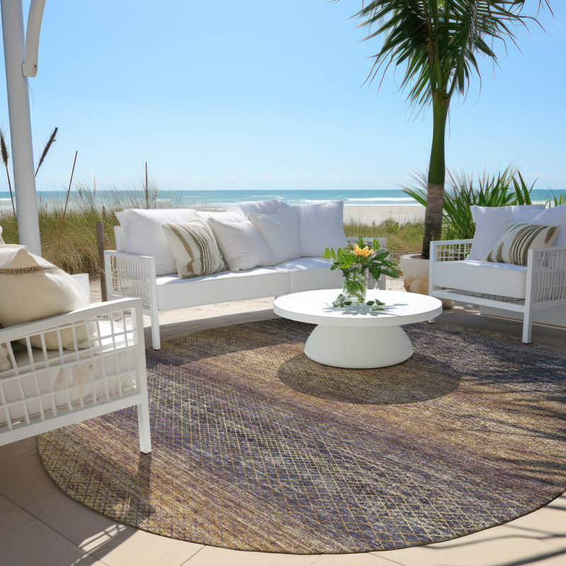 Machine Washable Indoor/Outdoor Xhevrie Eggplant Rug, Round 8'