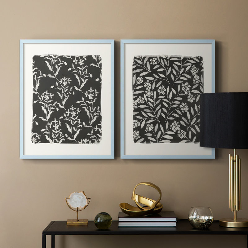 Motif floral rétro I - impression encadrée de qualité supérieure - prête à être accrochée - aucun clou requis - aucun clou requis