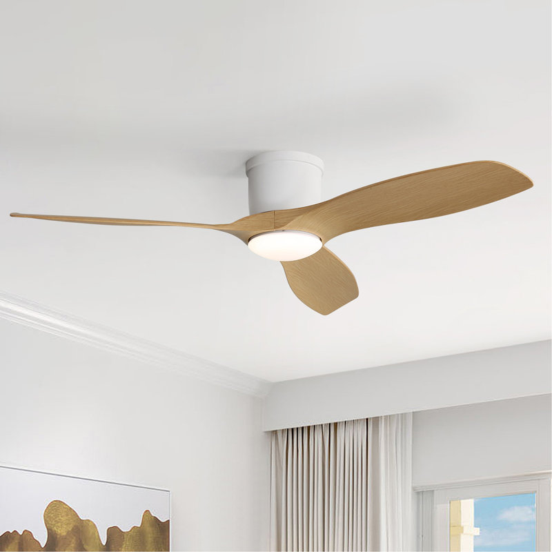 52 Inch Modern Flush Mount Ceiling Fan With Dimmable Led Light  ABS Fan Blades Reversible DC Motor