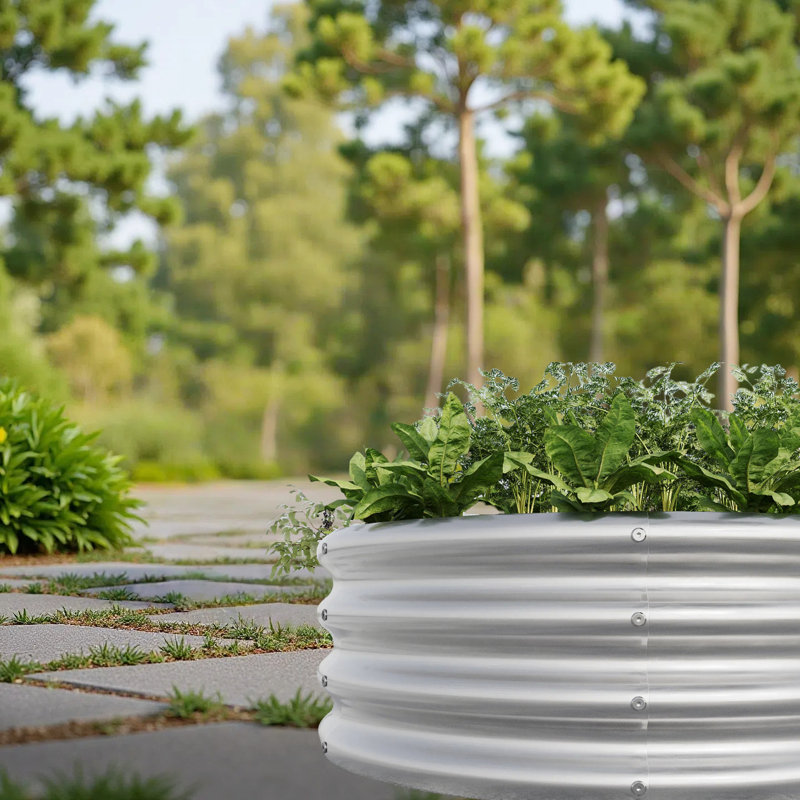 Grand lit rond surélevé Garedn, Silver, 11.42" H x 32" W x 32" D