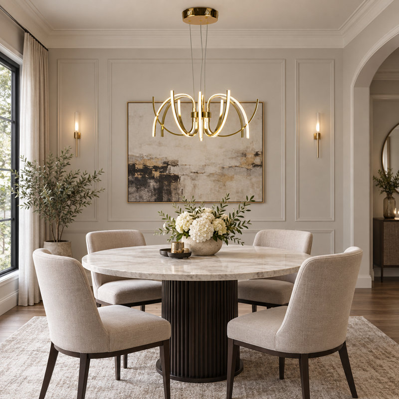 12-Light Gold Aluminum LED Chandelier With Diffusers, Gold