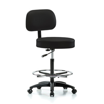 PERCH Walter Height Adjustable Exam Stool with Backrest and Foot Ring | High Bench Height 25-35"