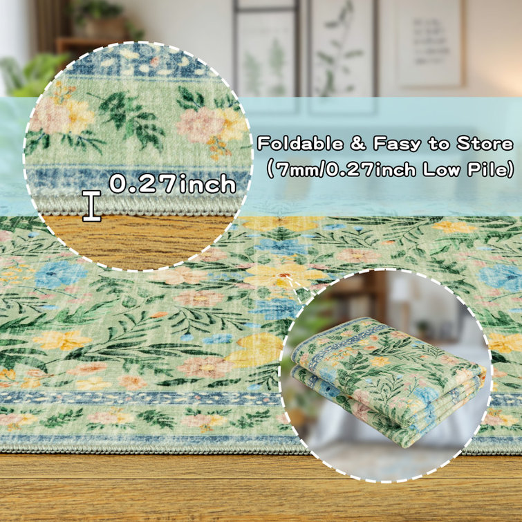 Botanical Floral Area Rug VintageInspired Carpet Ideal for Living Room Bedroom Garden-Themed Decor