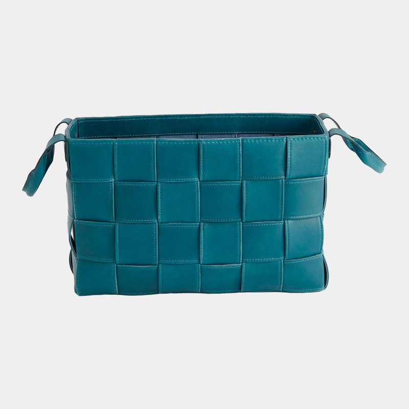 Soft Woven Leather Basket-Orange-Lg, Blue, 12" H x 12" W x 24" D