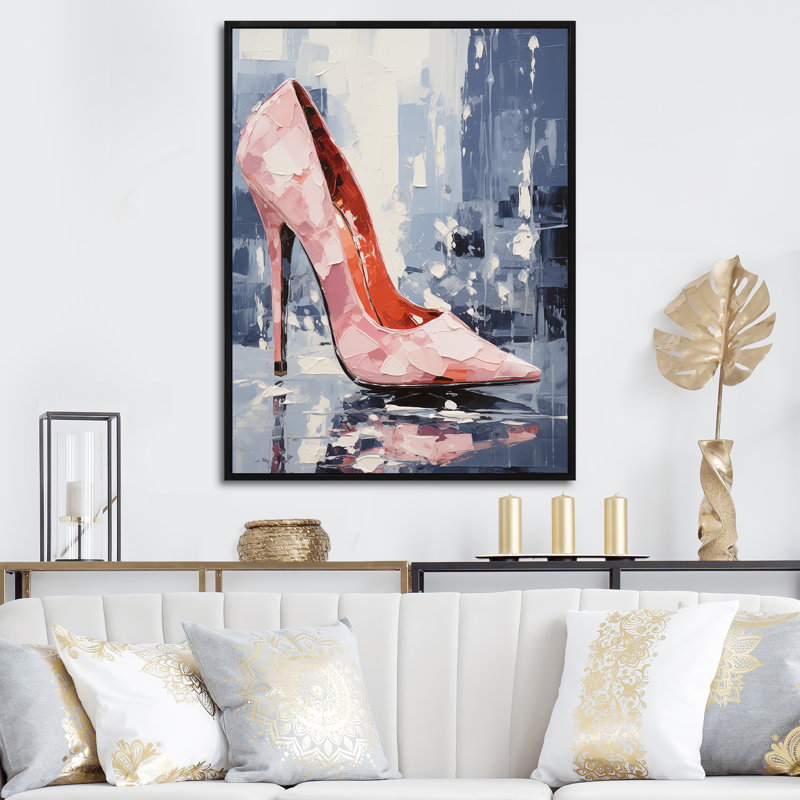 Rose High Heel Fashion Elegance - Accessoires de mode, art mural, Cadre flottant noir, H 20 po x l 12 po x P 1 po