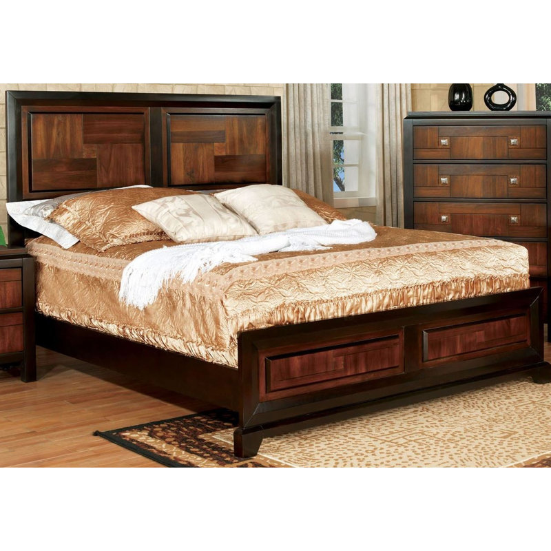 Transitional Solid Wood Queen Bed, /Walnut With Modern Bedroom Furniture Headboard Design
