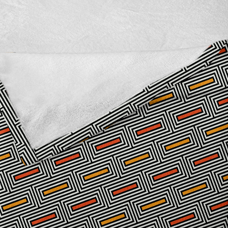 Ambesonne Geometric Fleece Throw Blanket Rectangular Blocks Orange Black and White, 50" W x 60" L