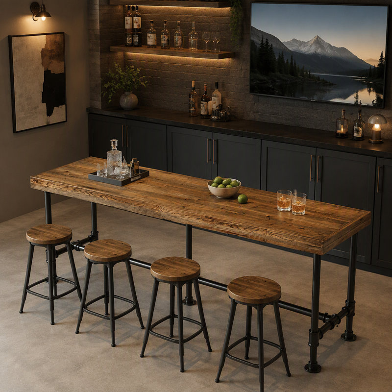 Table de bar 70,87 "en bois massif pour 6 à 8 personnes, table de pub à hauteur de comptoir industrielle, Brun rustique
