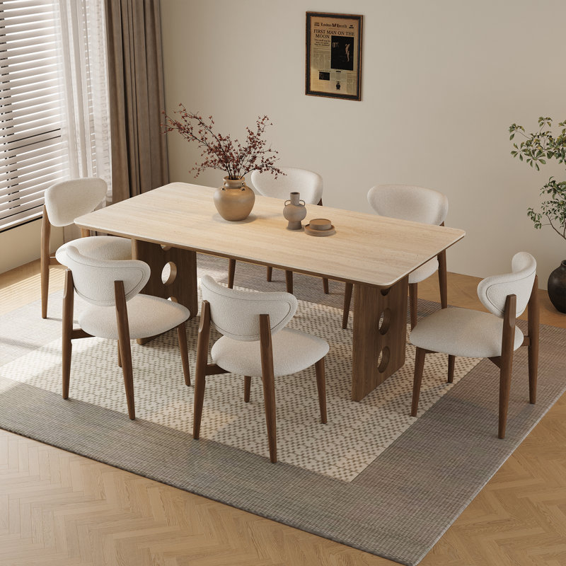 71" Mid Century Dining Table Set With 6 Dining Chairs, Retangular Kitchen Table With Sintered Stone Table Top
