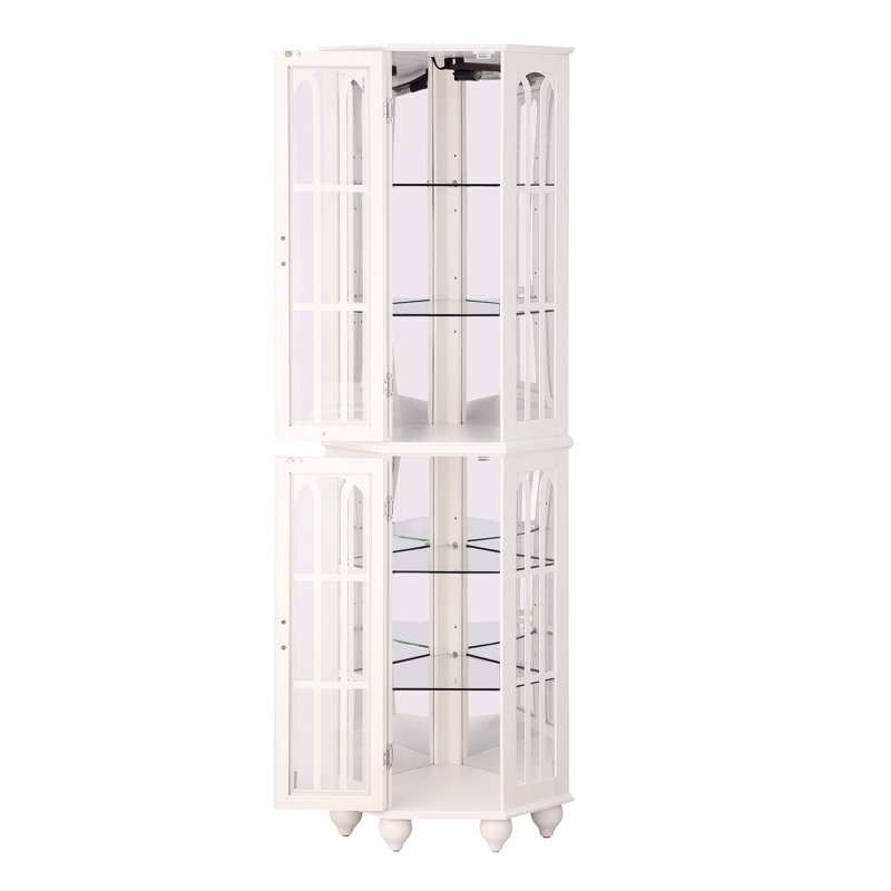 Vitrine réglable avec éclairage, blanc, bois massif 4, blanc, bois, Blanc