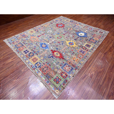 8'0" x 9'10" New Hand Knotted Grey Wool Rectangle Oriental Rug - MOA10288193