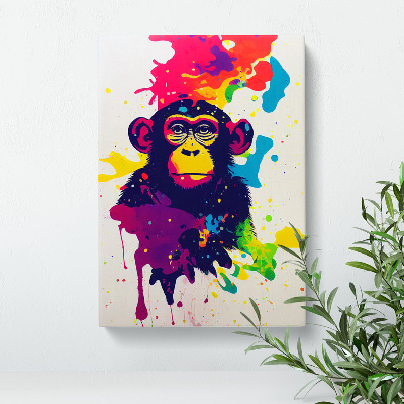 Monkey Paint Splash No.5 - Wrapped Canvas, 60cm H x 40cm W x 3cm D
