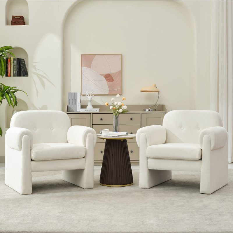 Fauteuil d'appoint 33,7 po rembourré avec accoudoirs courbés, Polyester beige