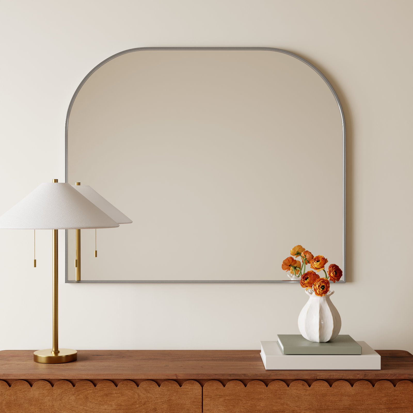 Sabine Metal Wide Arch Wall Mirror, Silver, 34" x 40"