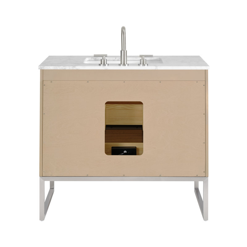 Markham 36'' W Single Vanity, Carrara Marble, Cashmere Gray, Brushed Nickel