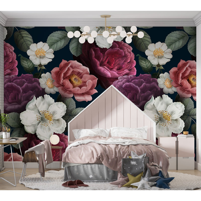 Murale pelez et collez de qualité supérieure - Floral rétro, L 96 po x l 120 po