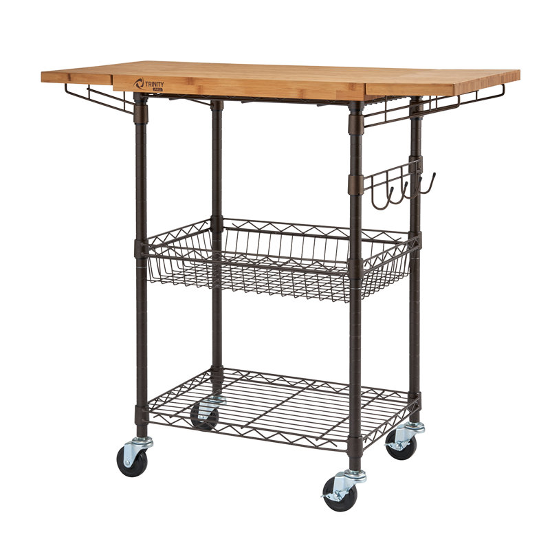 TRINITY PRO EcoStorage Kitchen Cart w/ Bamboo Top and Drop Leaf, Bronze